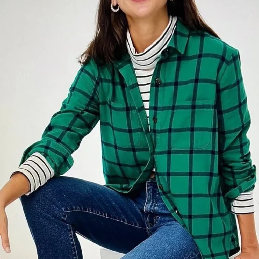 NWT J . Crew Green Plaid Flannel Button Down Shirt-Jacket size medium